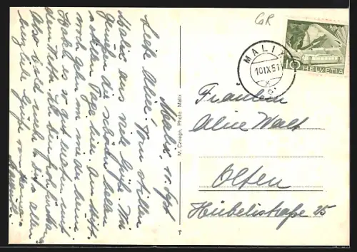 AK Malix, Ortsansicht vom Wanderweg mit Frau und Kind