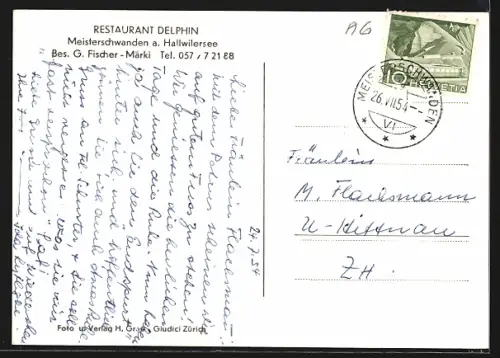 AK Meisterschwanden a. Hallwilersee, Restaurant Delphin und Boot Hallwyl