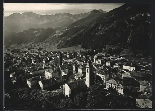 AK Poschiavo, Ortsansicht mit Bergpanorama