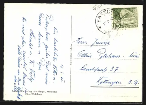 AK Degen /GR, Rumein, Ortsansicht mit Bergpanorama