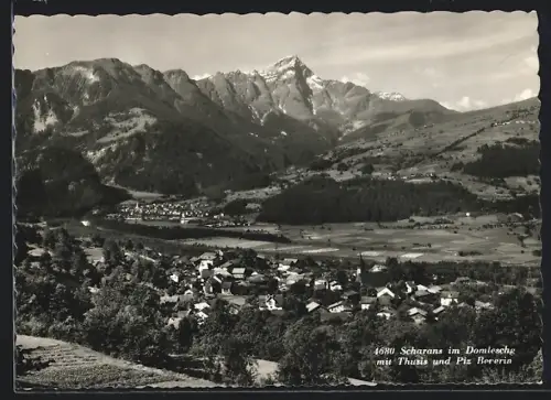 AK Scharans im Domleschg, Ortsansicht mit Thusis und Piz Beverin
