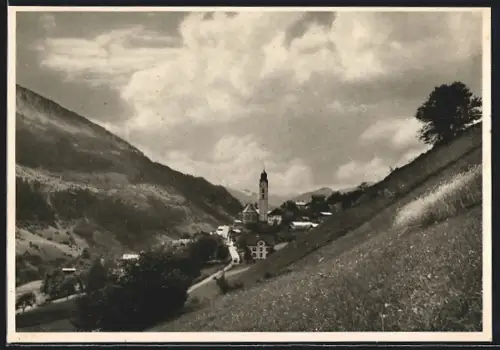 AK Somvix, Ortspartie mit Kirche aus der Vogelschau