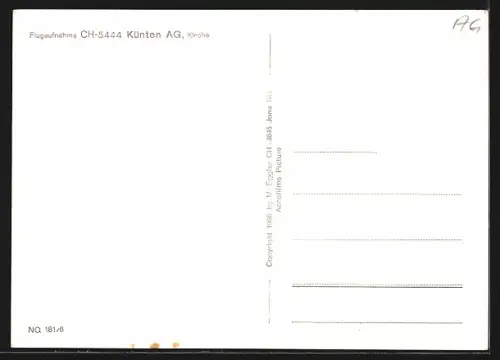AK Künten /AG., Kirche vom Flugzeug aus