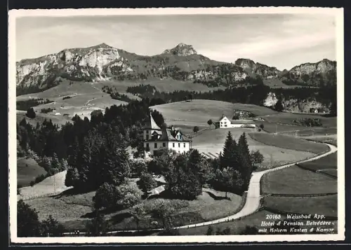 AK Weissbad, Hotel und Pension Belvedere mit Hohem Kasten und Kamor