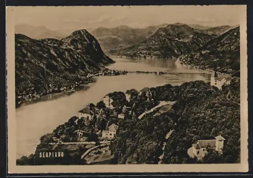AK Serpiano, Ortsansicht mit Panoramablick auf den See