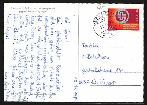 AK Fetan /Unterengadin, Ortsansicht gegen Lischannagruppe