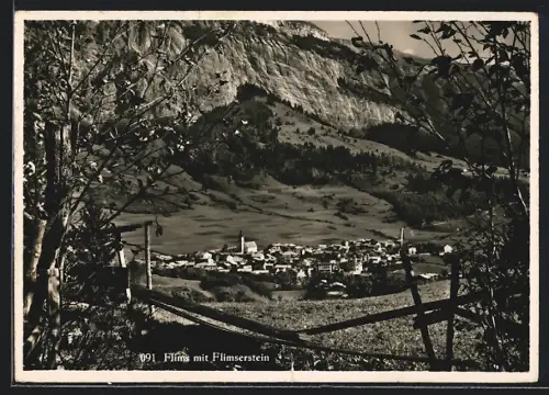 AK Flims, Durchblick aufs Dorf mit Flimserstein