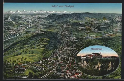 AK Binningen, Mariastein, Relief vom Birsigtal