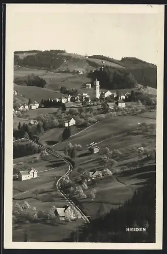 AK Heiden, Panorama mit Umland und Eisenbahnstrecke