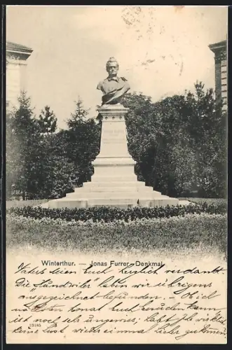 AK Winterthur, Blick auf das Jonas Furrer-Denkmal