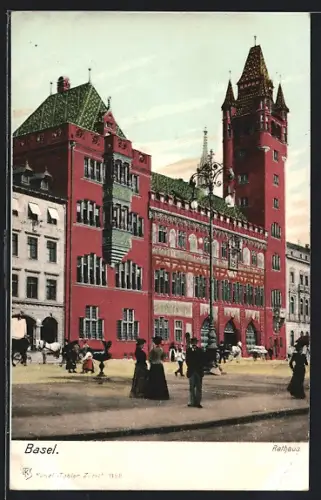 AK Basel, Strassenleben am Rathaus