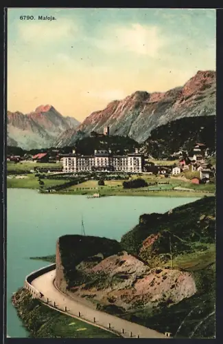 AK Maloja, Teilansicht mit See und Bergen