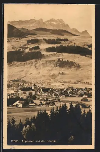 AK Appenzell, Panoramablick auf Stadt und Säntis
