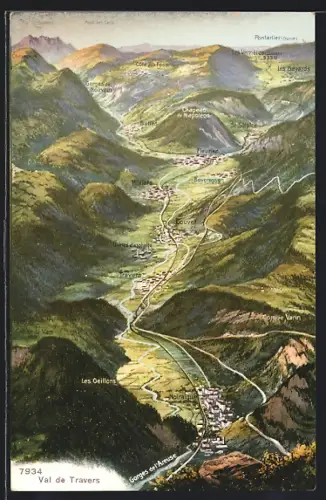 AK Travers /Val de Travers, das Tal aus der Vogelschau