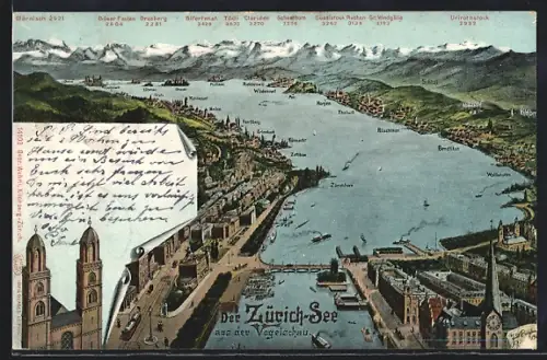 AK Zürich, Zürich-See aus der Vogelschau