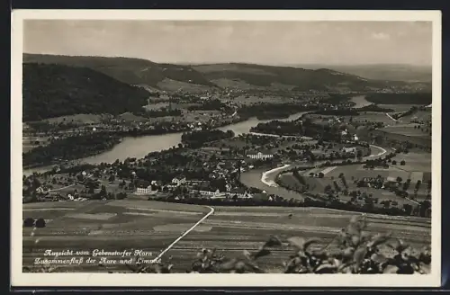AK Gebenstorf, Aussicht vom Gebenstorfer Horn auf den Zusammenfluss von Aare und Limmut