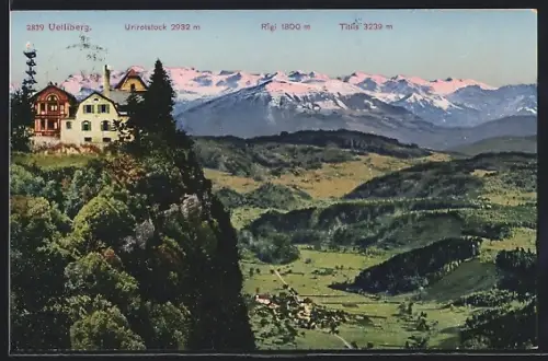 AK Uetliberg, Panorama mit Urirotstock, Rigi und Titlis