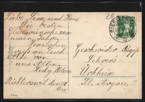 AK Richterswil, Ortsansicht mit See und Berghintergrund