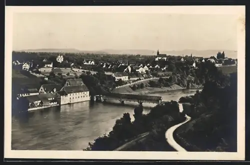 AK Rheinau / Baden, Ortschaft mit Rheinbrücke von weitem