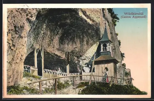 AK Wildkirchli, Kleine Kapelle am Höhleneingang