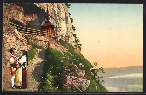 AK Appenzell, Wildkirchli, tanzendes Kinderpaar in Tracht