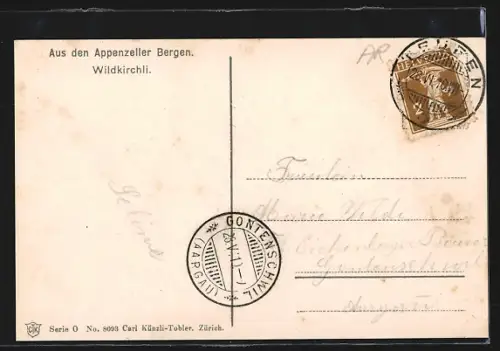 AK Appenzell, Wildkirchli, tanzendes Kinderpaar in Tracht