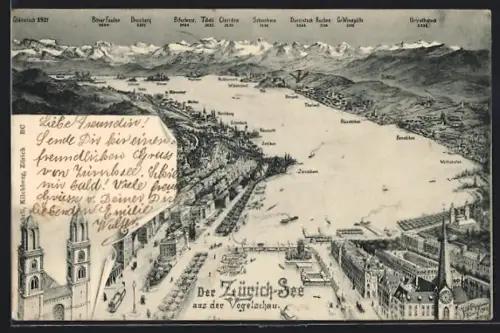 AK Zürich, Gesamtansicht mit Umgebung