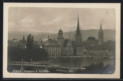 AK Zürich, Hauptpost und Stadthaus