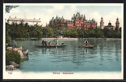 AK Zürich, Alpenquai mit Booten