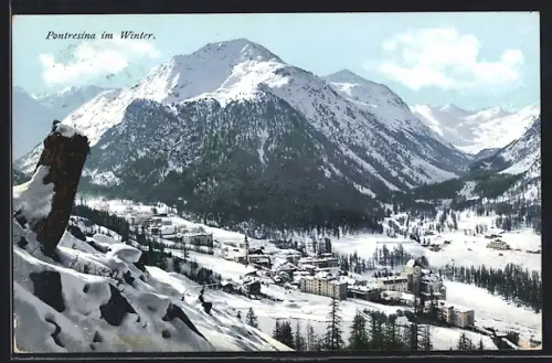 AK Pontresina, Totalansicht im Winter