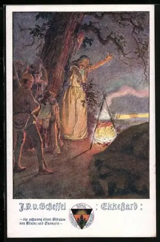 AK Deutscher Schulverein Nr. 491: J. V. v. Scheffel: Ekkehard sie schwang einen Strauss...
