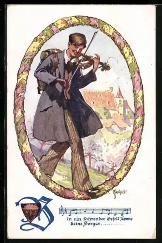 AK Deutscher Schulverein Nr. 1337: Lied Ein fahrender Gesell kenne keine Sorgen...