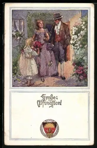 AK Deutscher Schulverein NR 482: Frohes Pfingsten! Familie bei einem Ausflug