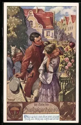 AK Deutscher Schulverein Nr.925: Die Lieder des Zupfgeigenhansls Schatz mein Schatz, reise nicht so weit von mir 