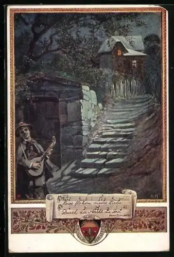 AK Deutscher Schulverein Nr. 445: Leise flehen meine Lieder..., Lautenspieler