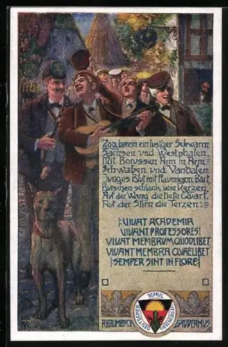 AK Deutscher Schulverein NR: 237, Baumbach-Gaudeamus-Karte Nr. 2, Studenten mit Dogge musizieren