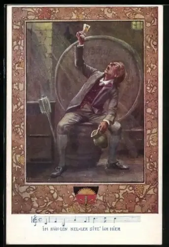 Künstler-AK Karl Friedrich Gsur: Deutscher Schulverein Nr.85: Lied: Im kühlen Keller sitz ich hier