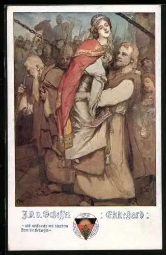 AK Deutscher Schulverein NR: 488, Scheffel Ekkehard, und umfasste mit starkem Arm die Herzogin