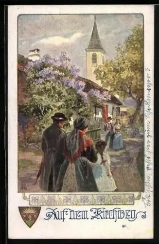 AK Deutscher Schulverein NR: 948, Bewohner treffen sich auf dem Kirchweg