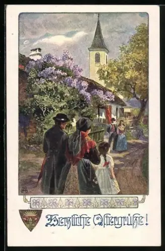 AK Deutscher Schulverein Nr. 948: Auf dem Kirchberg, Ostergruss