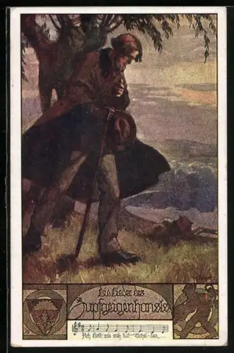 AK Deutscher Schulverein NR: 923, Wanderer und Landschaftspanorama