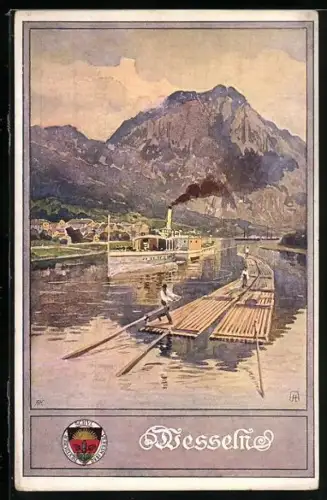 AK Deutscher Schulverein Nr.: 226, Flusspartie mit Flösser