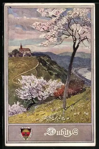 AK Dubitz, Ortschaft im Frühling, Deutscher Schulverein Nr. 222