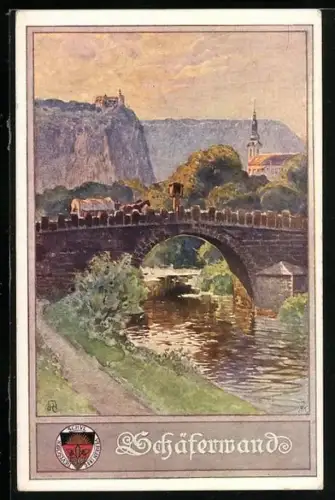 AK Deutscher Schulverein Nr. 46: Schäferwand, Ortspartie mit Brücke