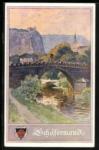 AK Deutscher Schulverein Nr. 46: Schäferwand, Ortspartie mit Brücke