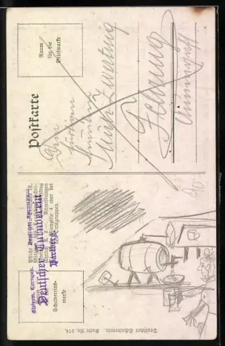 AK Deutscher Schulverein NR: 574 Wilhelm Dachauer, Pfingstgrüsse, Familie beimSpaziergang mit Regenschirm