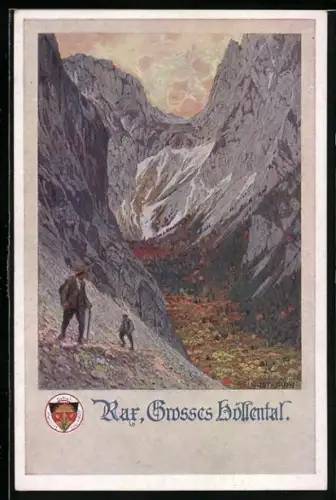 AK Deutscher Schulverein NR 525: Rax, Wanderer im Grossen Höllental
