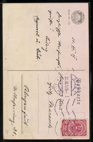 AK Deutscher Schulverein Nr. 736: Junge mit Hund und Mistelzweigen im Schnee, Weihnachtsgruss