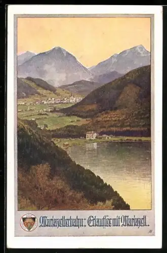 AK Mariazell, Gesamtansicht mit Erlaufsee, Deutscher Schulverein