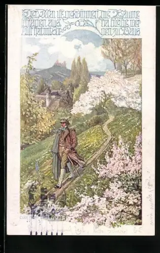 AK Deutscher Schulverein Nr. 953: Spaziergang in der baumblüte